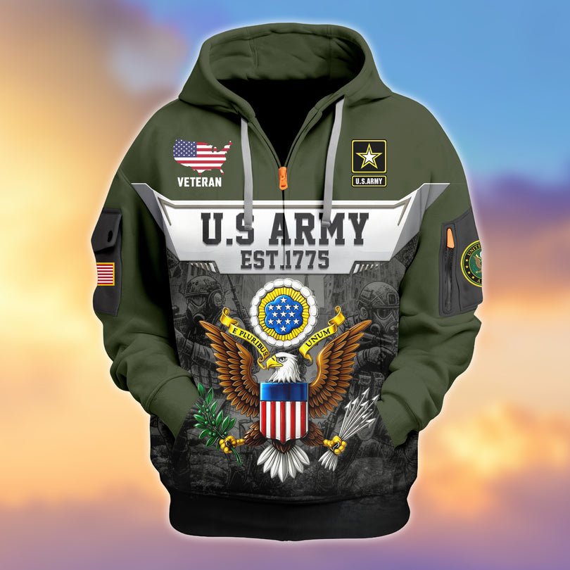 Veterans Half-zip Hoodie, Custom Name Hoodie, Great Gift for Veterans Day Memorial Day Zip05112501