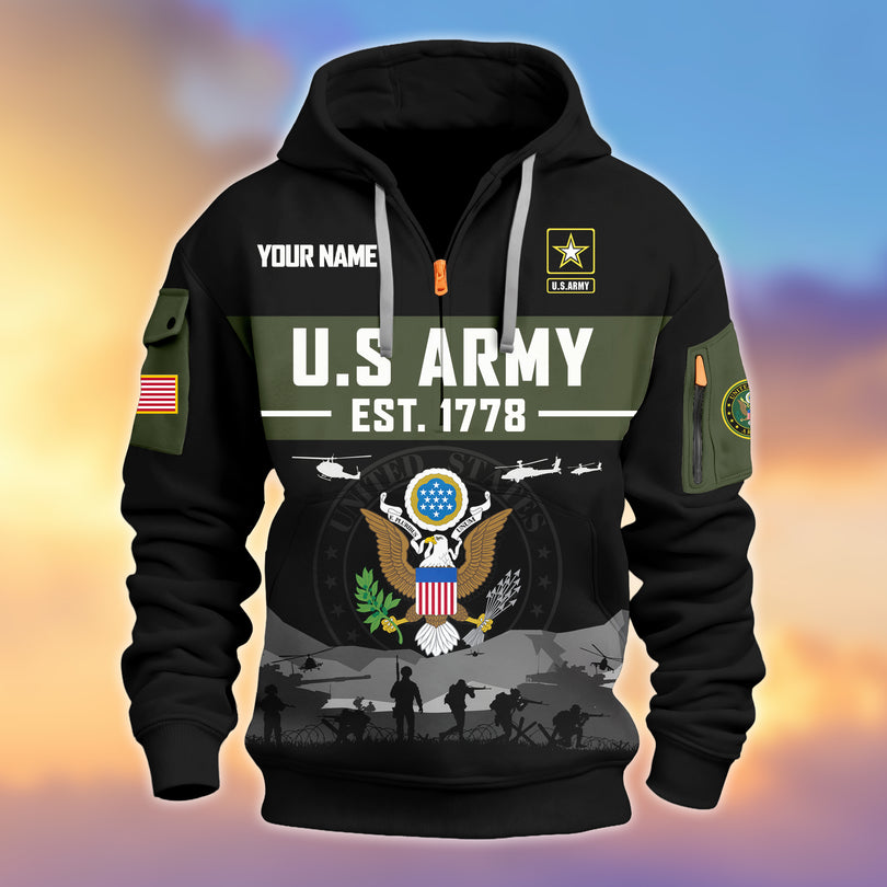 Personalized Veterans Half-zip Hoodie, Custom Name Hoodie, Great Gift for Veterans Day Memorial Day ZIP10312501