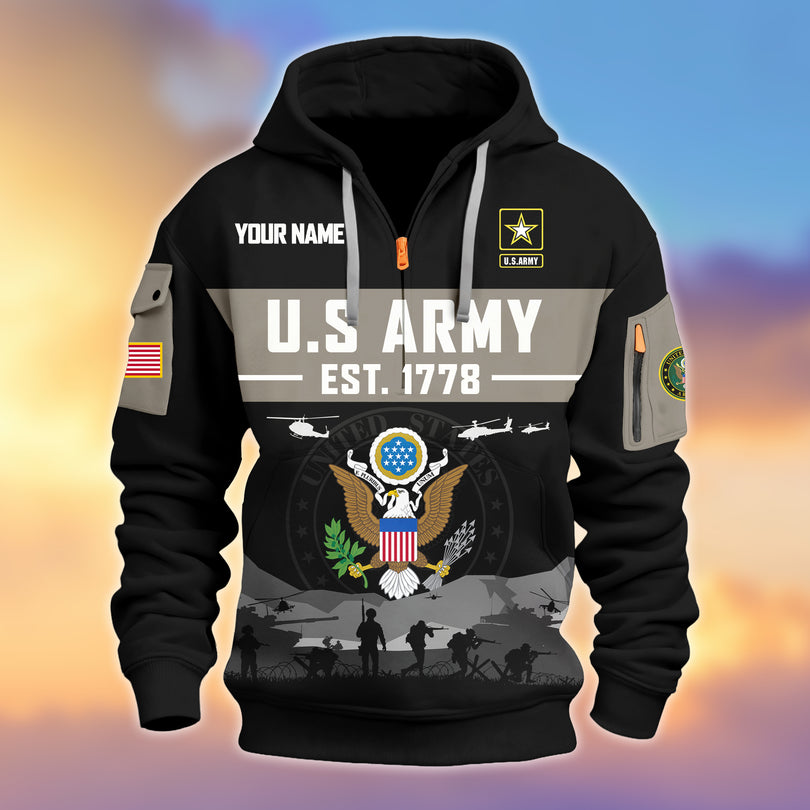 Personalized Veterans Half-zip Hoodie, Custom Name Hoodie, Great Gift for Veterans Day Memorial Day ZIP10312501
