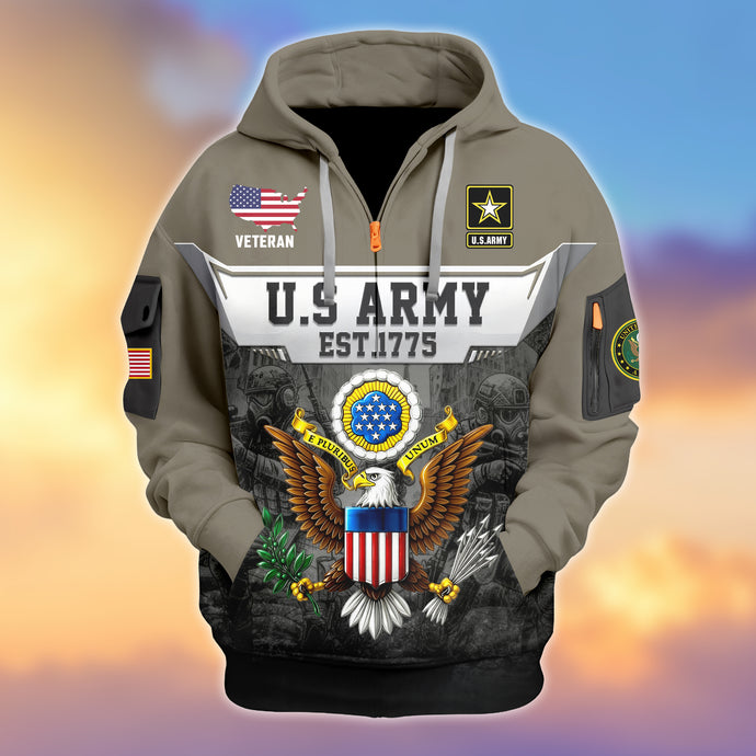 Veterans Half-zip Hoodie, Custom Name Hoodie, Great Gift for Veterans Day Memorial Day Zip05112501