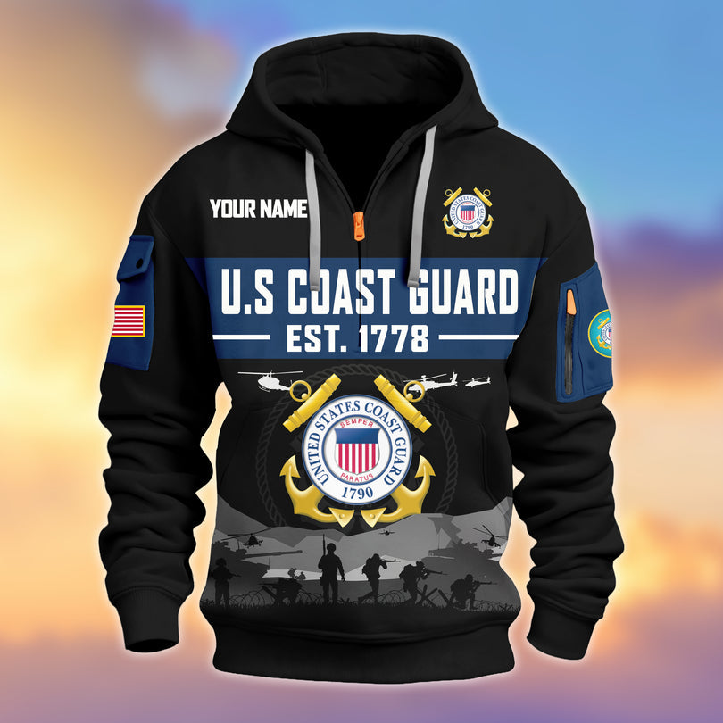 Personalized Veterans Half-zip Hoodie, Custom Name Hoodie, Great Gift for Veterans Day Memorial Day ZIP10312501
