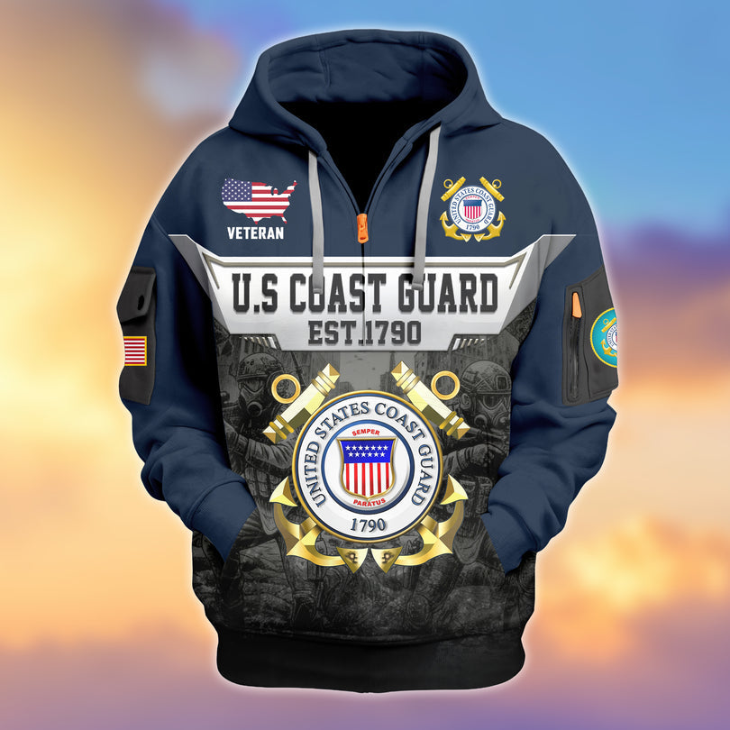 Veterans Half-zip Hoodie, Custom Name Hoodie, Great Gift for Veterans Day Memorial Day Zip05112501