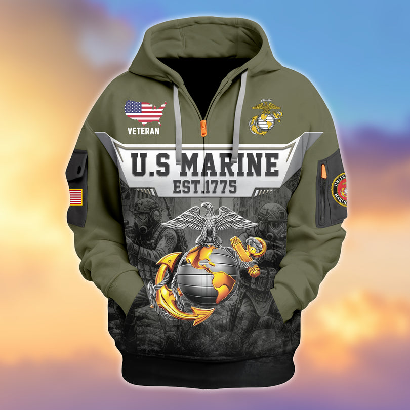 Veterans Half-zip Hoodie, Custom Name Hoodie, Great Gift for Veterans Day Memorial Day Zip05112501