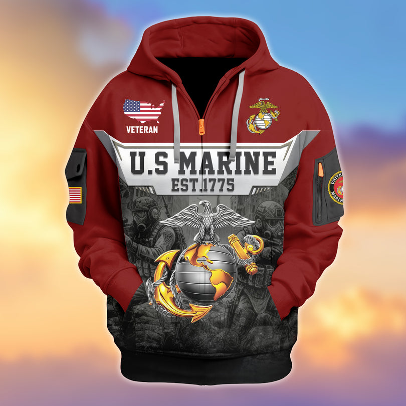 Veterans Half-zip Hoodie, Custom Name Hoodie, Great Gift for Veterans Day Memorial Day Zip05112501