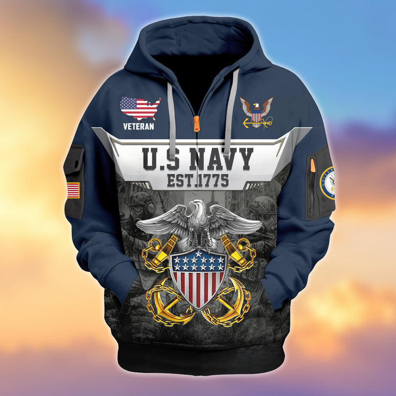 Veterans Half-zip Hoodie, Custom Name Hoodie, Great Gift for Veterans Day Memorial Day Zip05112501