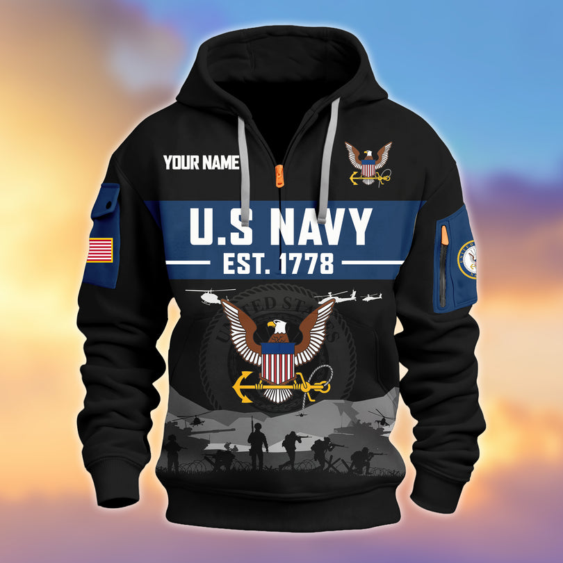 Personalized Veterans Half-zip Hoodie, Custom Name Hoodie, Great Gift for Veterans Day Memorial Day ZIP10312501