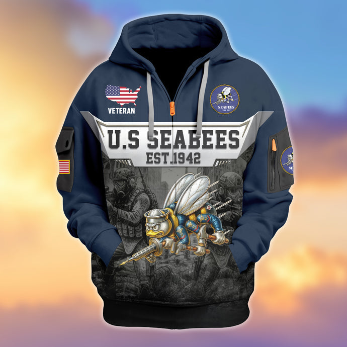 Veterans Half-zip Hoodie, Custom Name Hoodie, Great Gift for Veterans Day Memorial Day Zip05112501