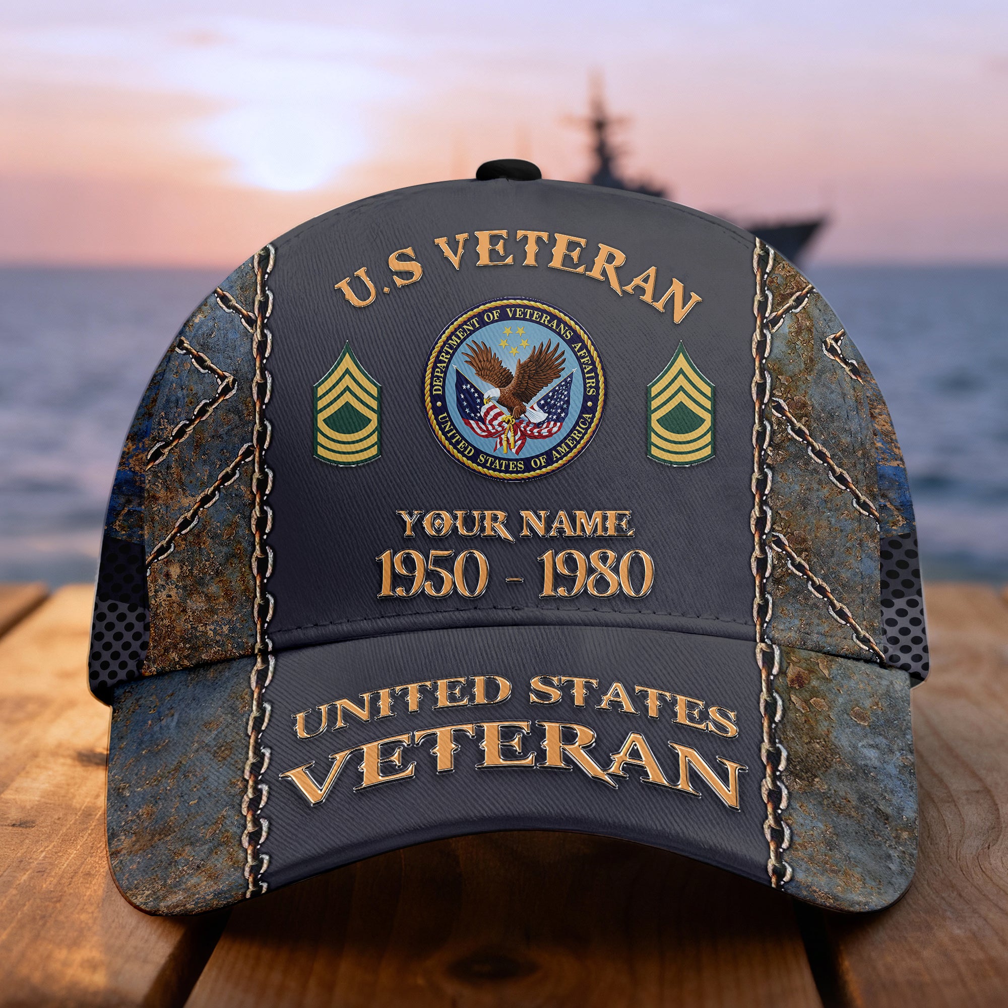 Custom Name & Rank Veterans Baseball Hat Personalized  Men’s Cap Great Gift for Veterans Day Memorial Day CAP27102025