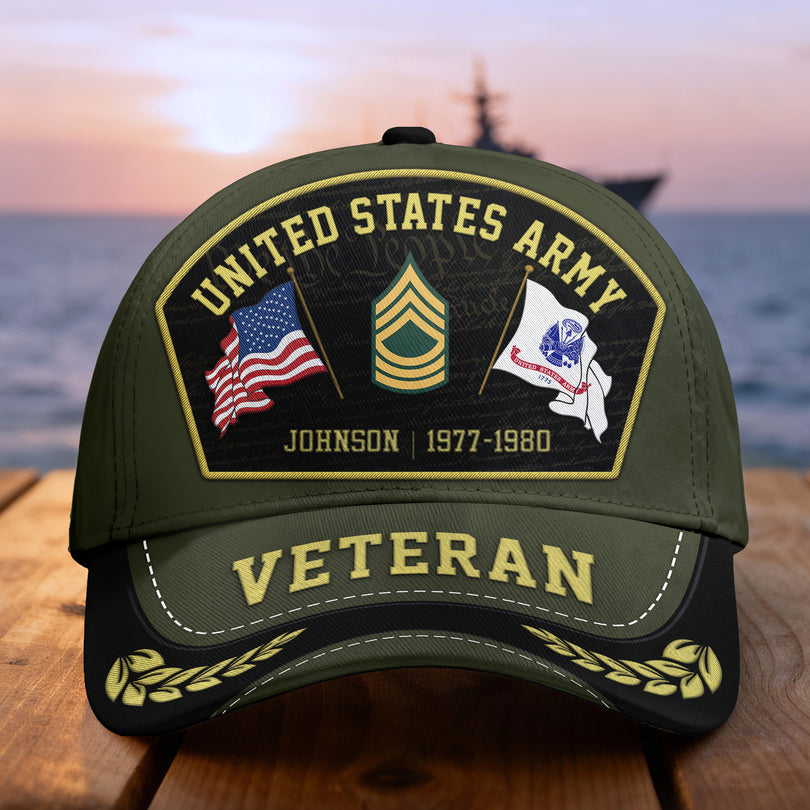 Custom Name & Rank Veterans Baseball Hat Personalized  Men’s Cap Great Gift for Veterans Day Memorial Day CAP29102501