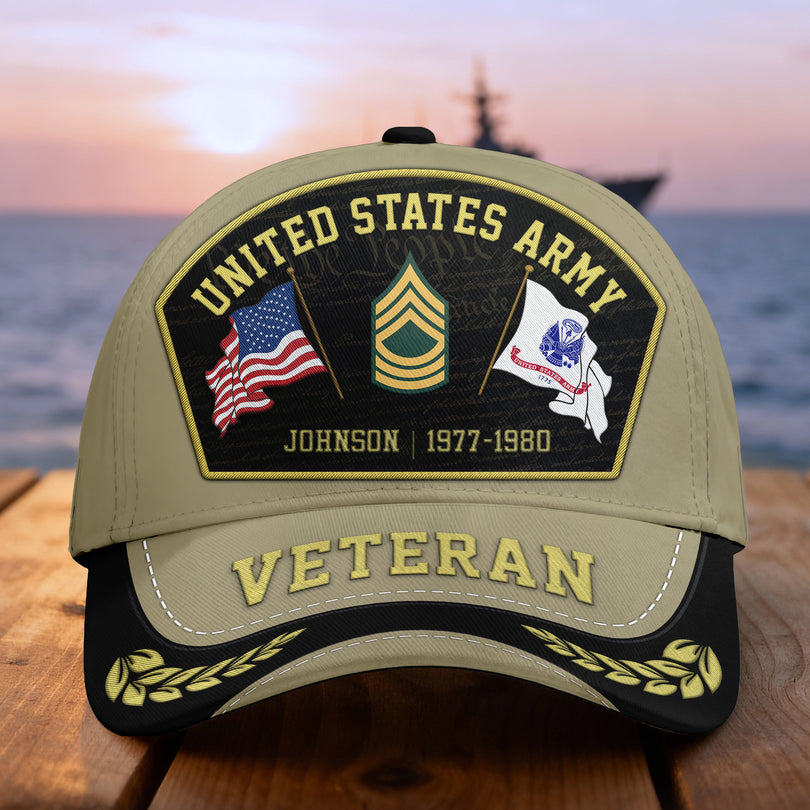 Custom Name & Rank Veterans Baseball Hat Personalized  Men’s Cap Great Gift for Veterans Day Memorial Day CAP29102501