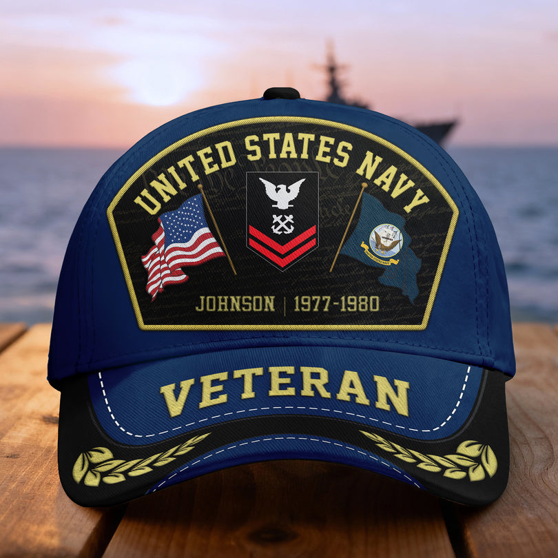 Custom Name & Rank Veterans Baseball Hat Personalized  Men’s Cap Great Gift for Veterans Day Memorial Day CAP29102501