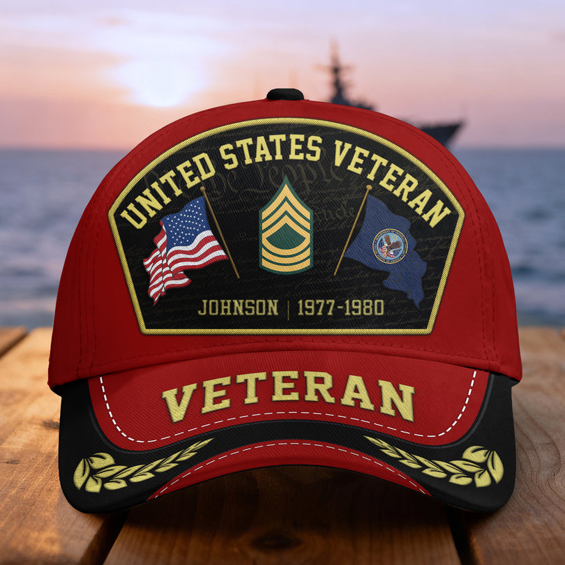 Custom Name & Rank Veterans Baseball Hat Personalized  Men’s Cap Great Gift for Veterans Day Memorial Day CAP29102501