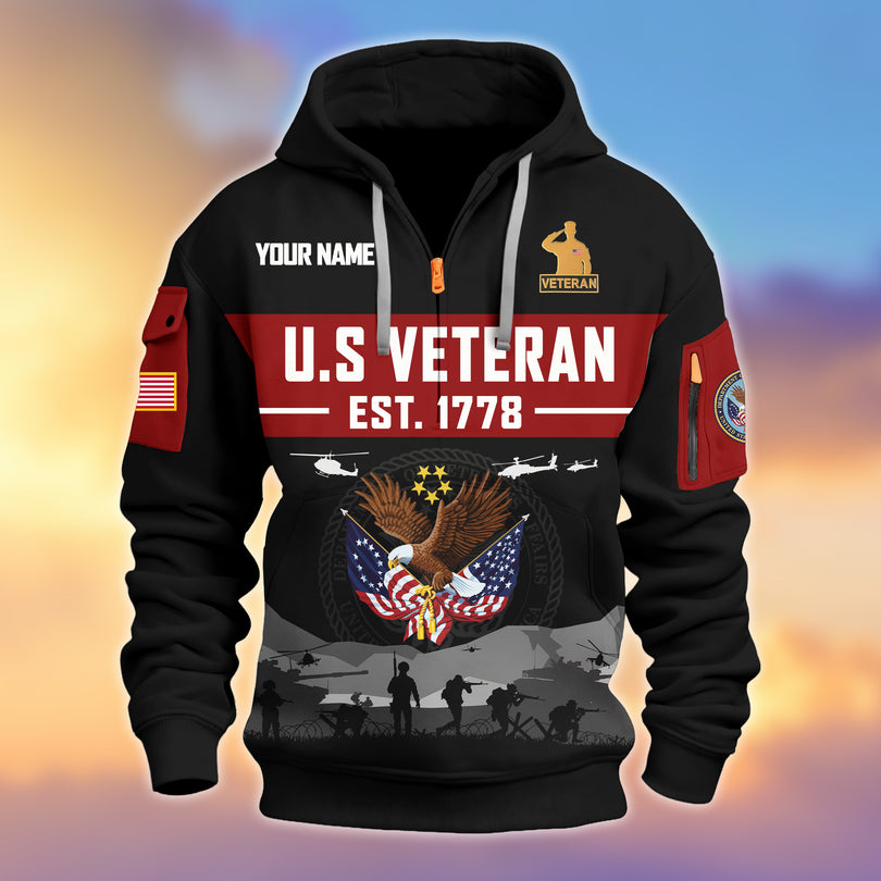 Personalized Veterans Half-zip Hoodie, Custom Name Hoodie, Great Gift for Veterans Day Memorial Day ZIP10312501