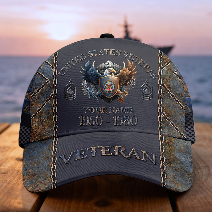 Custom Name Rank Veterans Baseball Hat Personalized Men’s Cap Great Gift for Veterans Day Memorial Day CAP1110202501