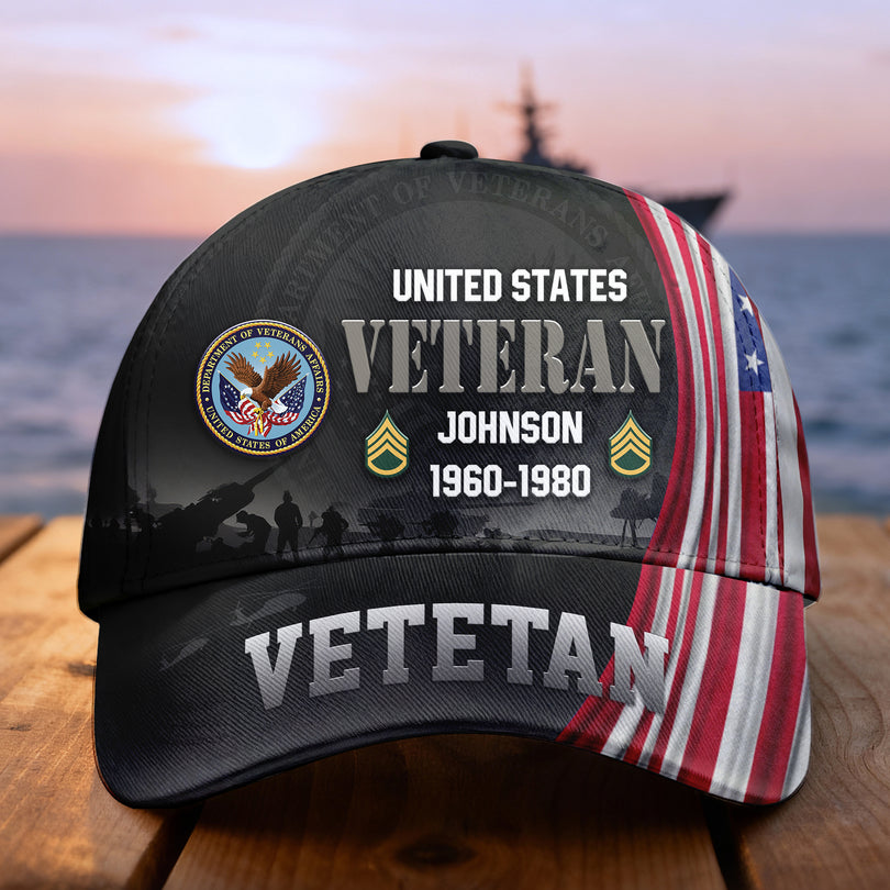 Custom Name & Rank Veterans Baseball Hat Personalized  Men’s Cap Great Gift for Veterans Day Memorial Day CAP28102501