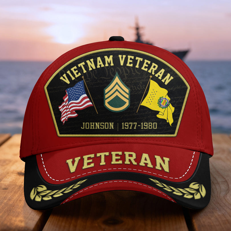 Custom Name & Rank Veterans Baseball Hat Personalized  Men’s Cap Great Gift for Veterans Day Memorial Day CAP29102501