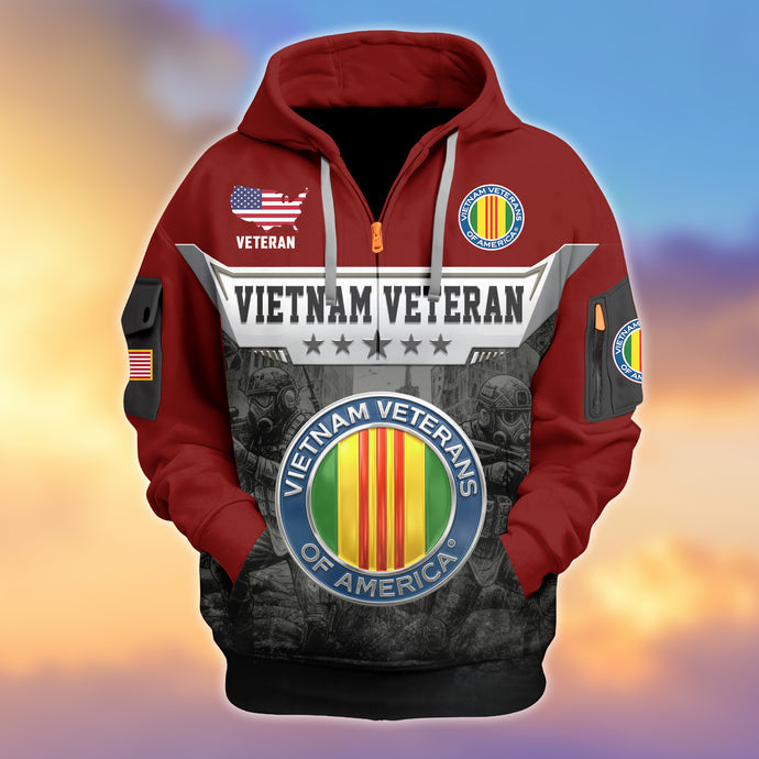 Veterans Half-zip Hoodie, Custom Name Hoodie, Great Gift for Veterans Day Memorial Day Zip05112501