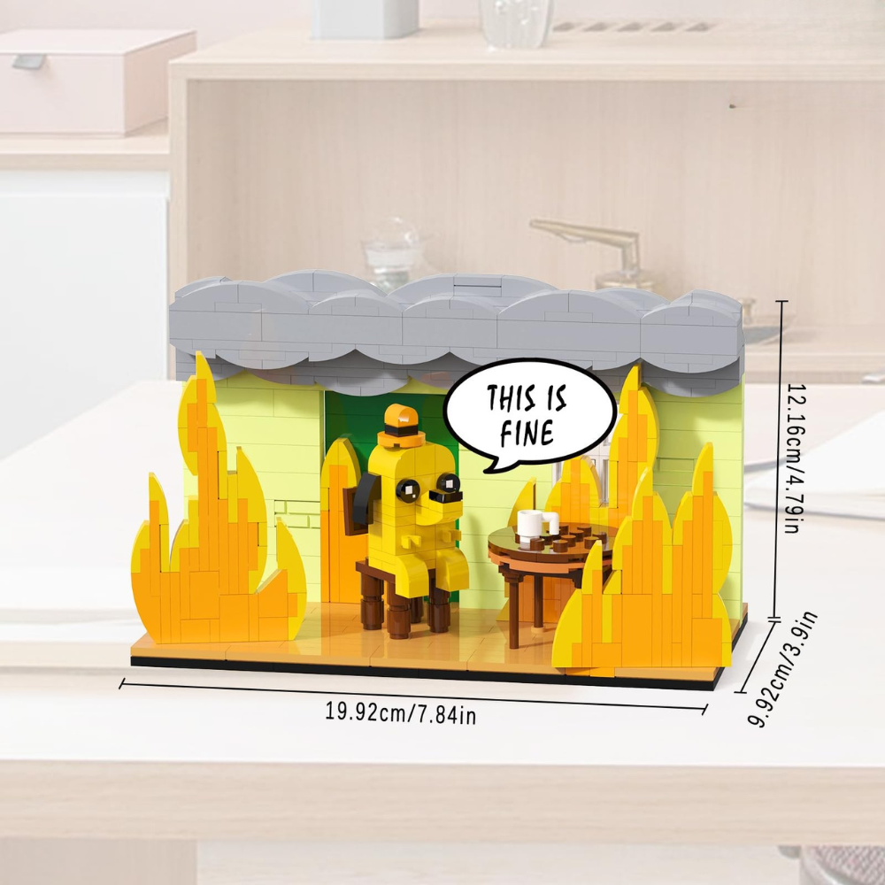 "This is Fine" Meme Dog Set - Fun Building Block Model for Meme Lovers, Gift for Adults and Kids