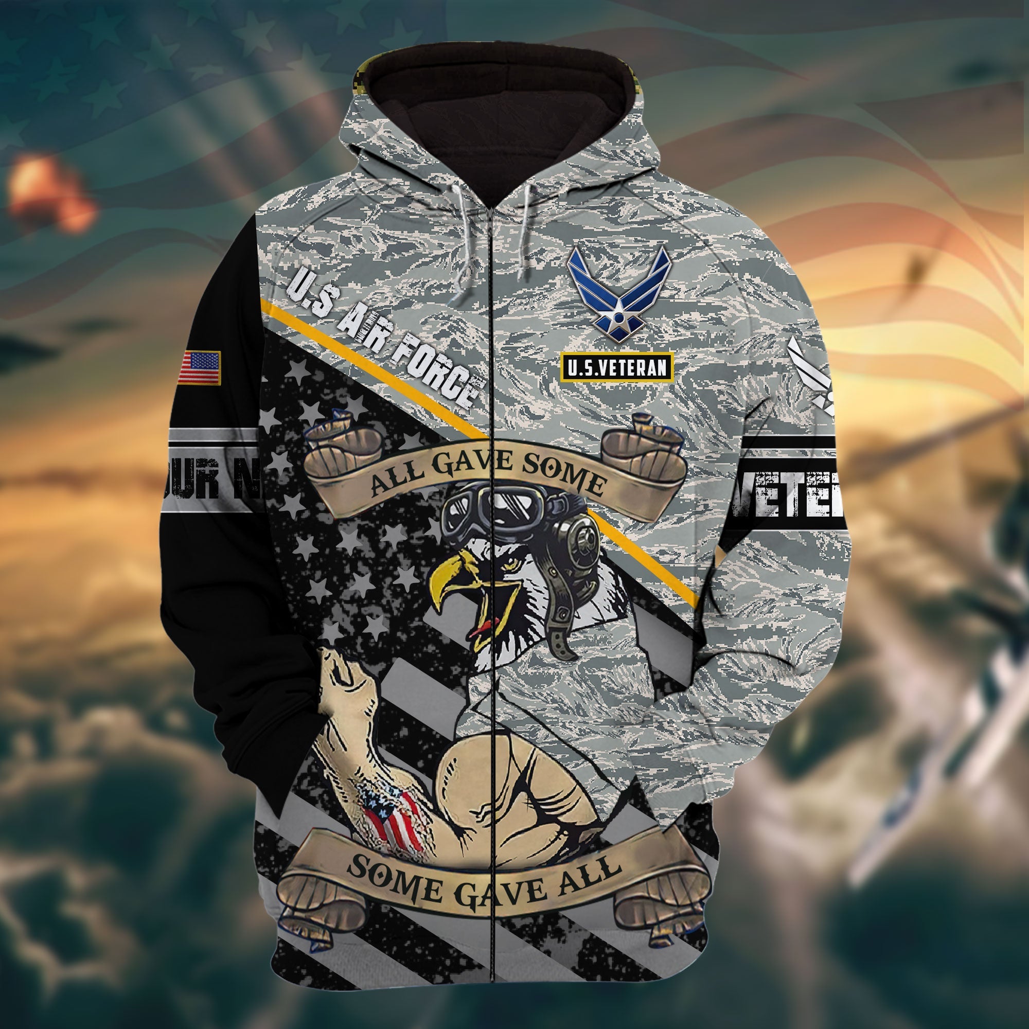 Premium Veteran 3D Zip Hoodie Camo Personalized VN151202MH