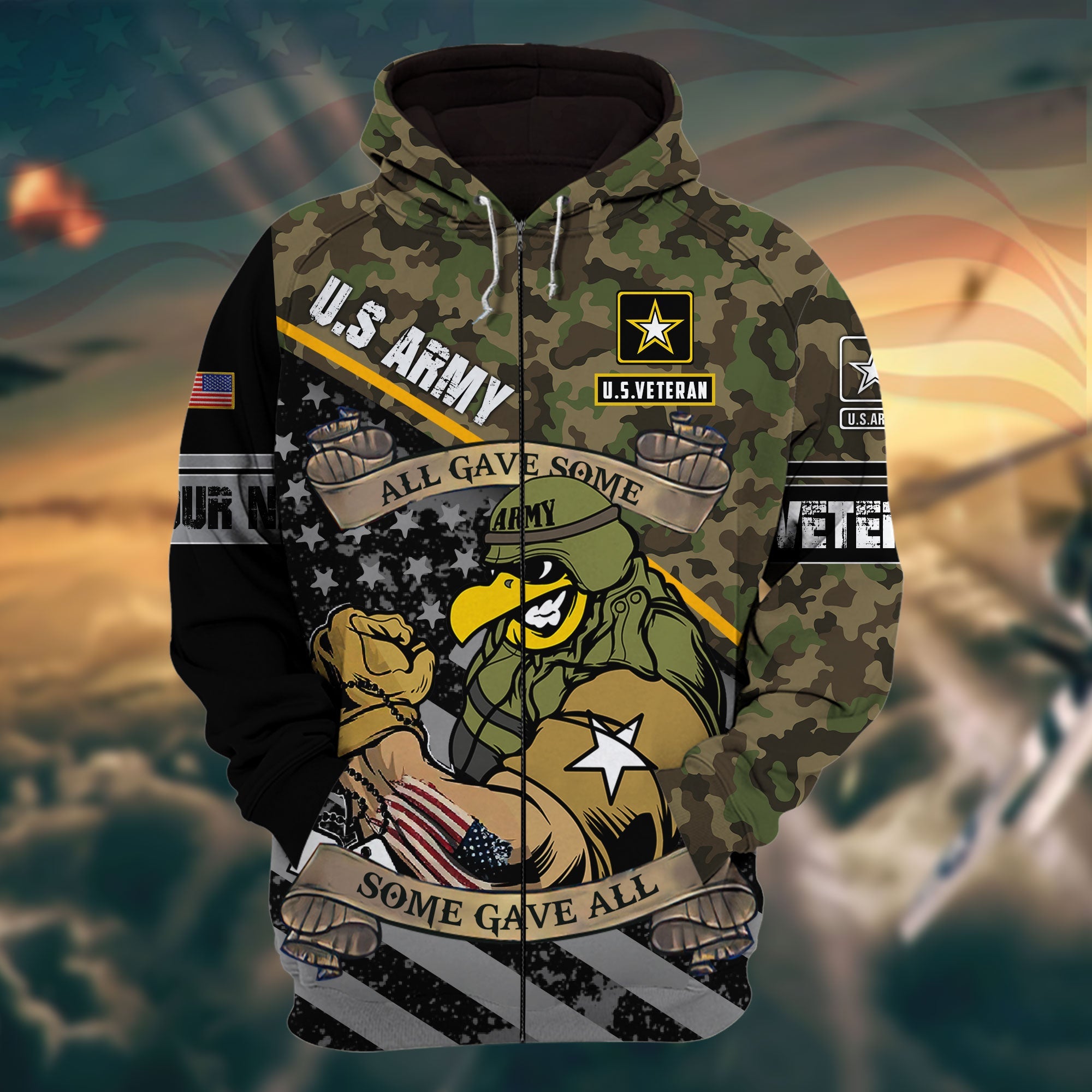 Premium Veteran 3D Zip Hoodie Camo Personalized VN151202MH