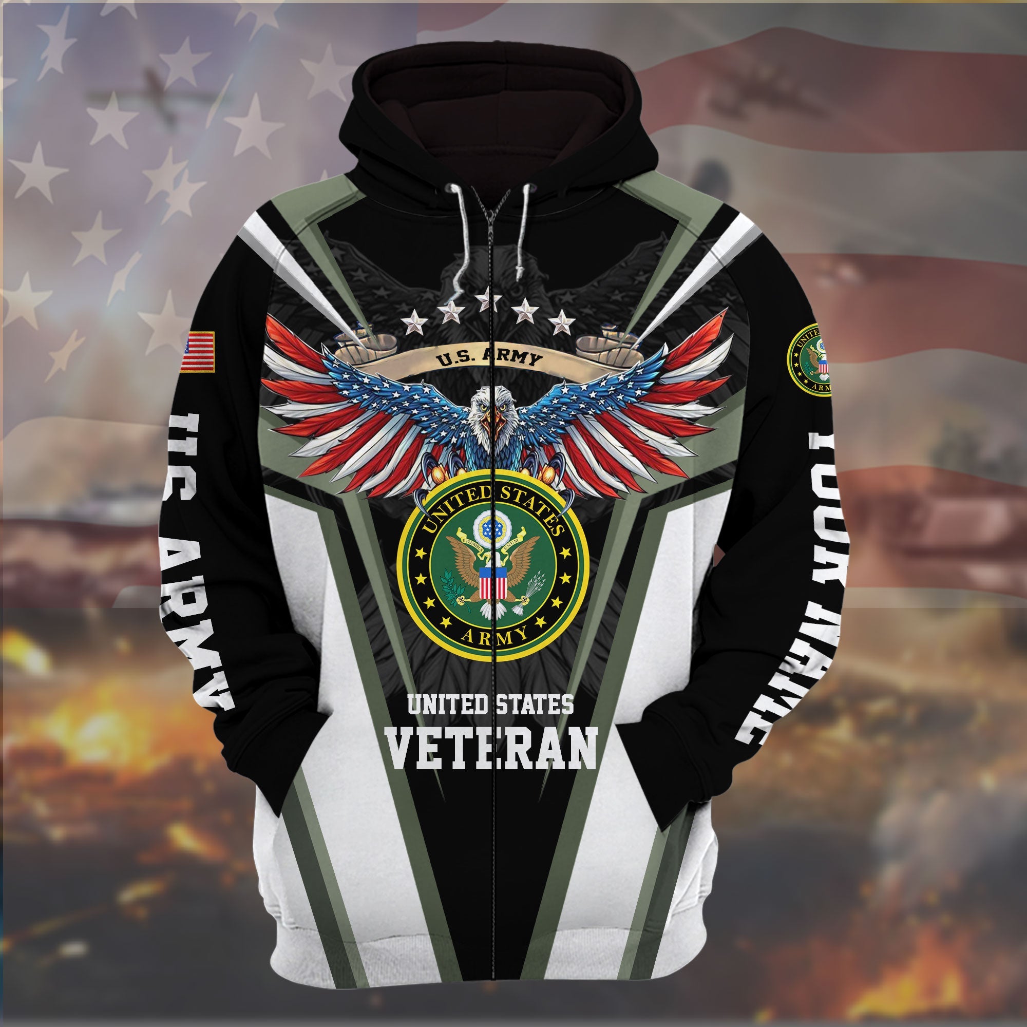 The Best Eagle Veteran 3D Zip Hoodie Multicolor Personalized VN121203MH