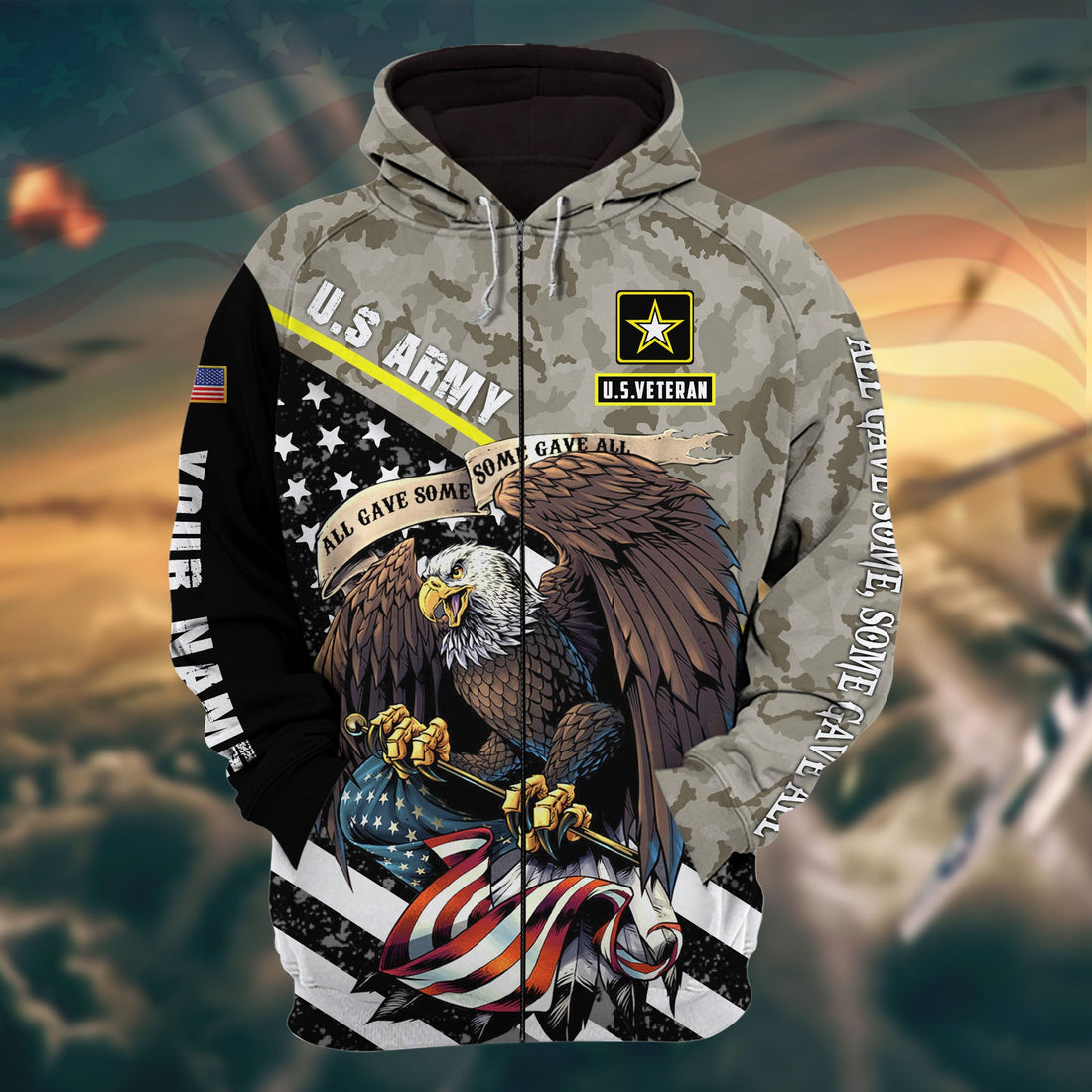 The Best Eagle Veteran 3D Zip Hoodie Multicolor Camo Personalized VN161201MH