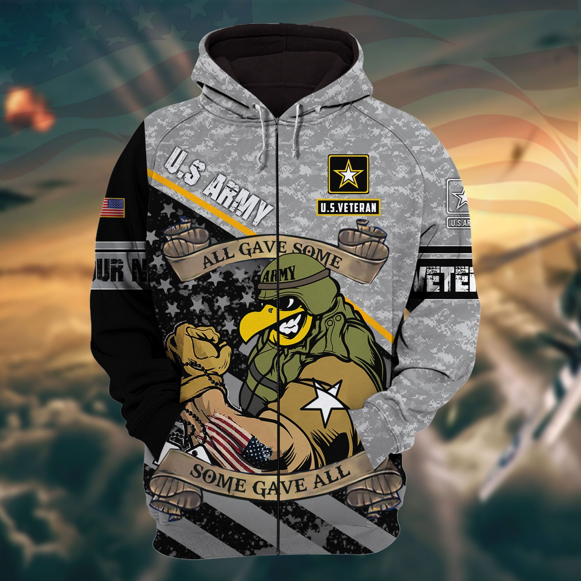Premium Veteran 3D Zip Hoodie Camo Personalized VN151202MH