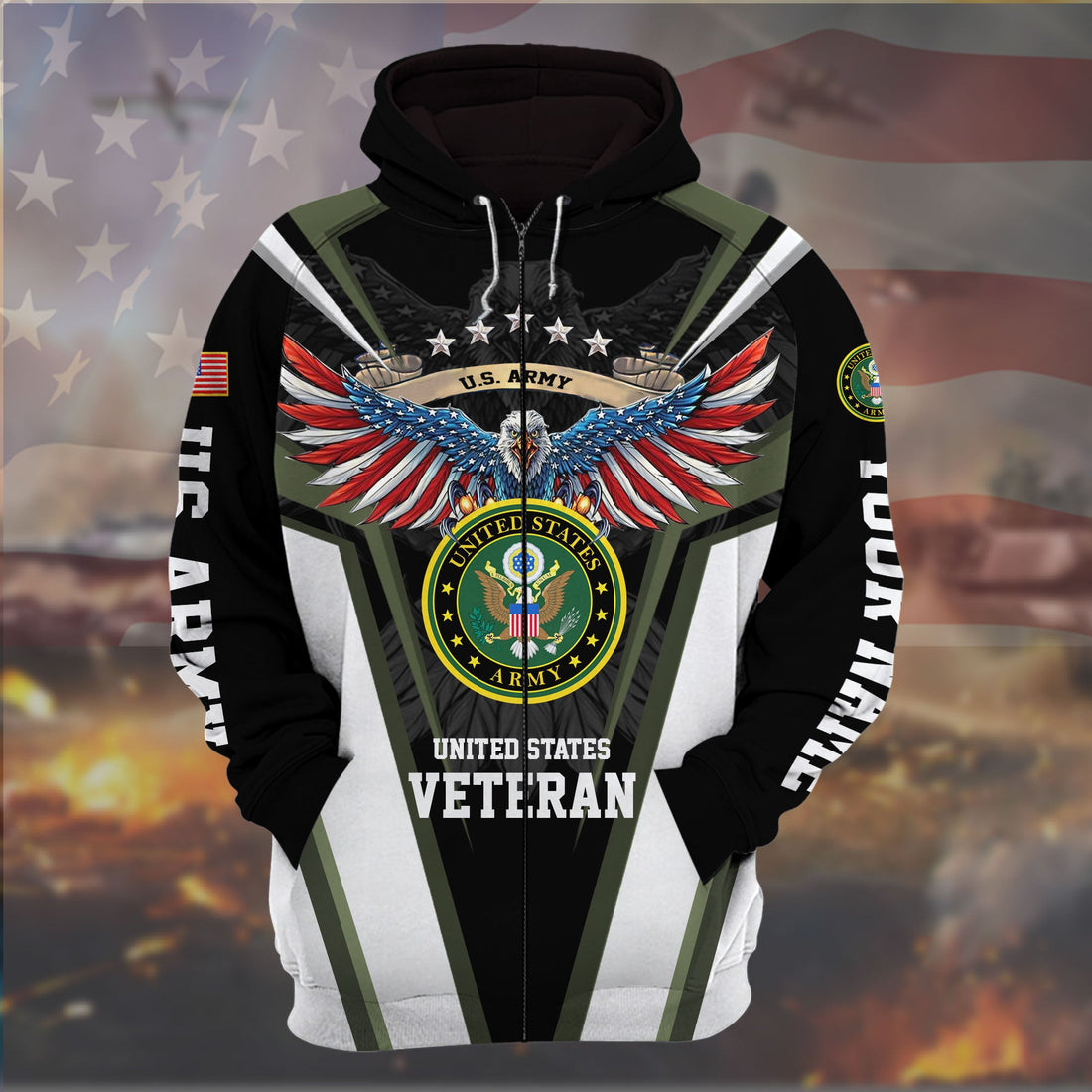 The Best Eagle Veteran 3D Zip Hoodie Multicolor Personalized VN121203MH