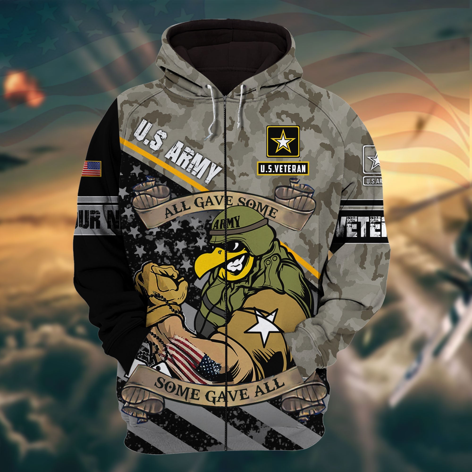 Premium Veteran 3D Zip Hoodie Camo Personalized VN151202MH