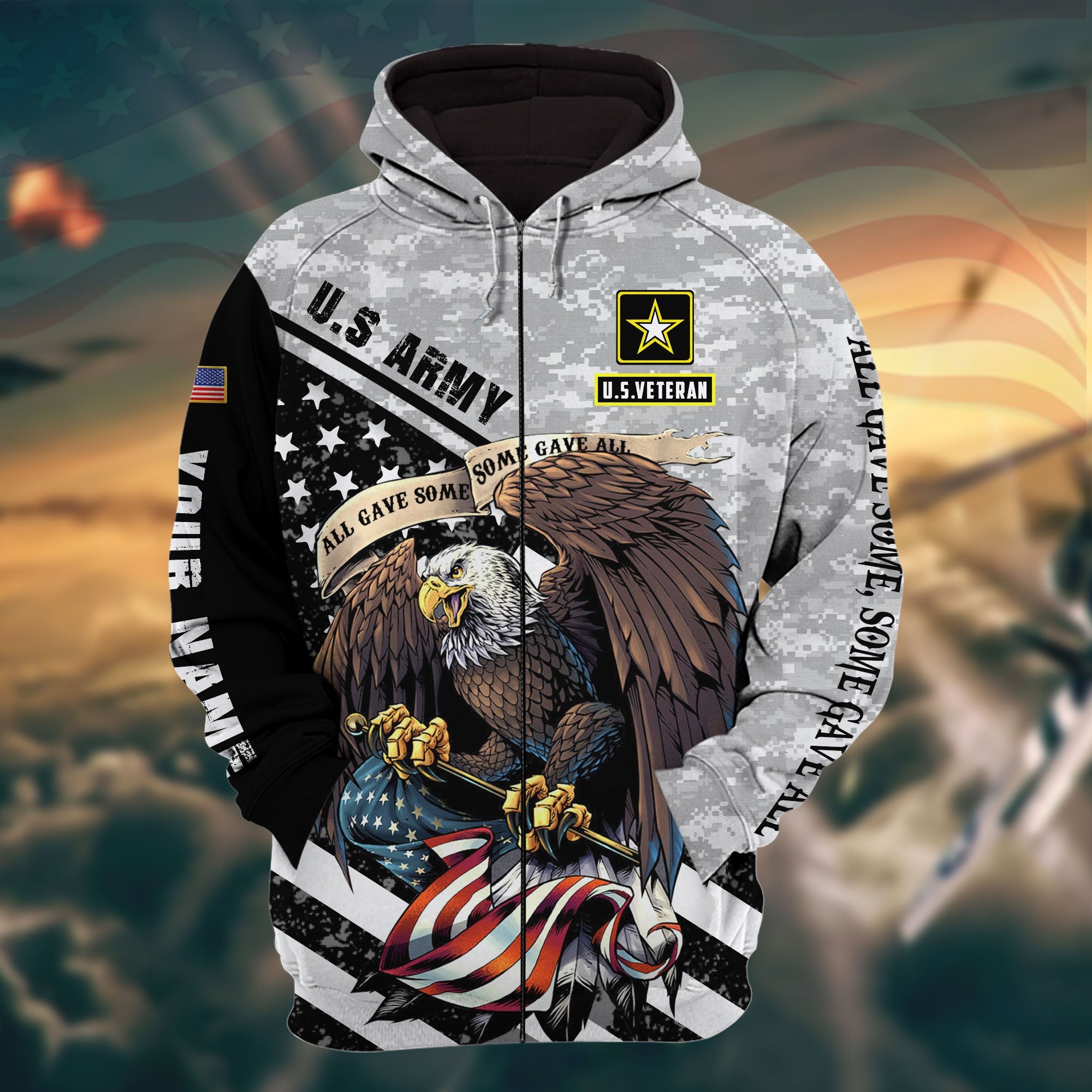 The Best Eagle Veteran 3D Zip Hoodie Multicolor Camo Personalized VN161201MH