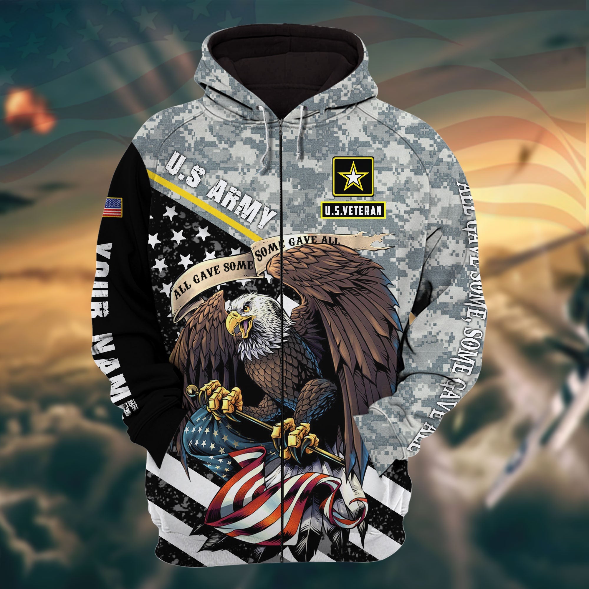 The Best Eagle Veteran 3D Zip Hoodie Multicolor Camo Personalized VN161201MH