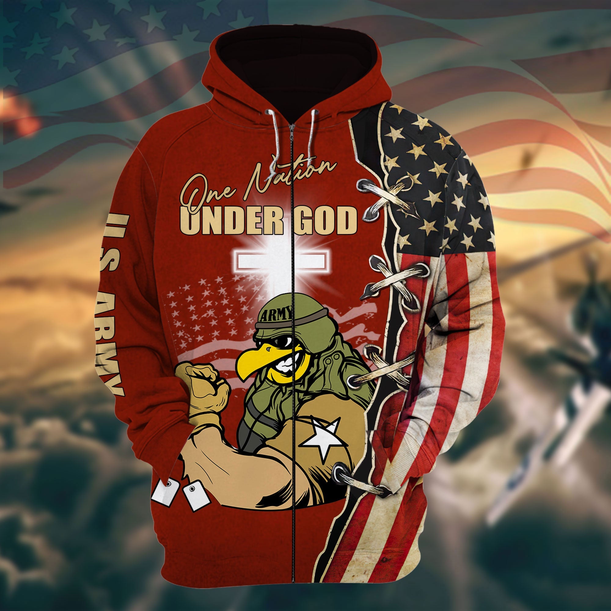 One Nation Under God Veteran 3D Zip Hoodies Personalized VN221202MH