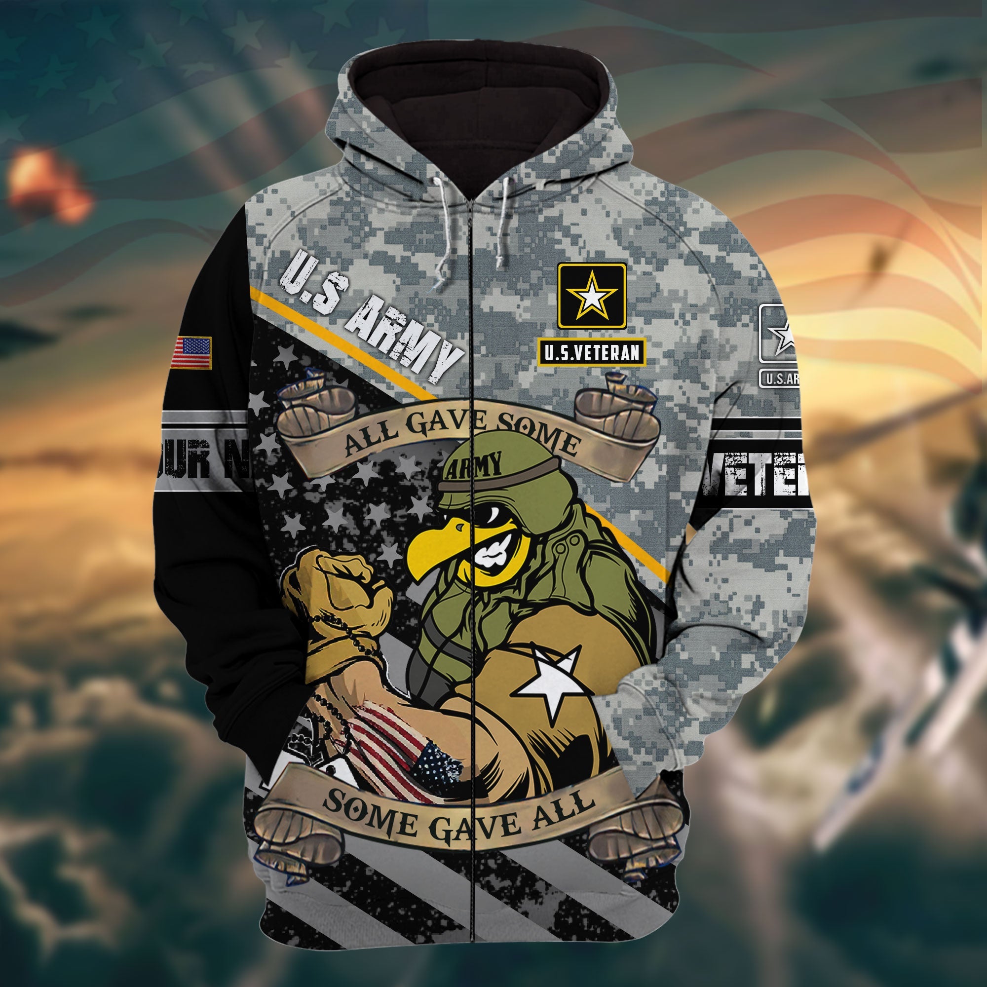 Premium Veteran 3D Zip Hoodie Camo Personalized VN151202MH