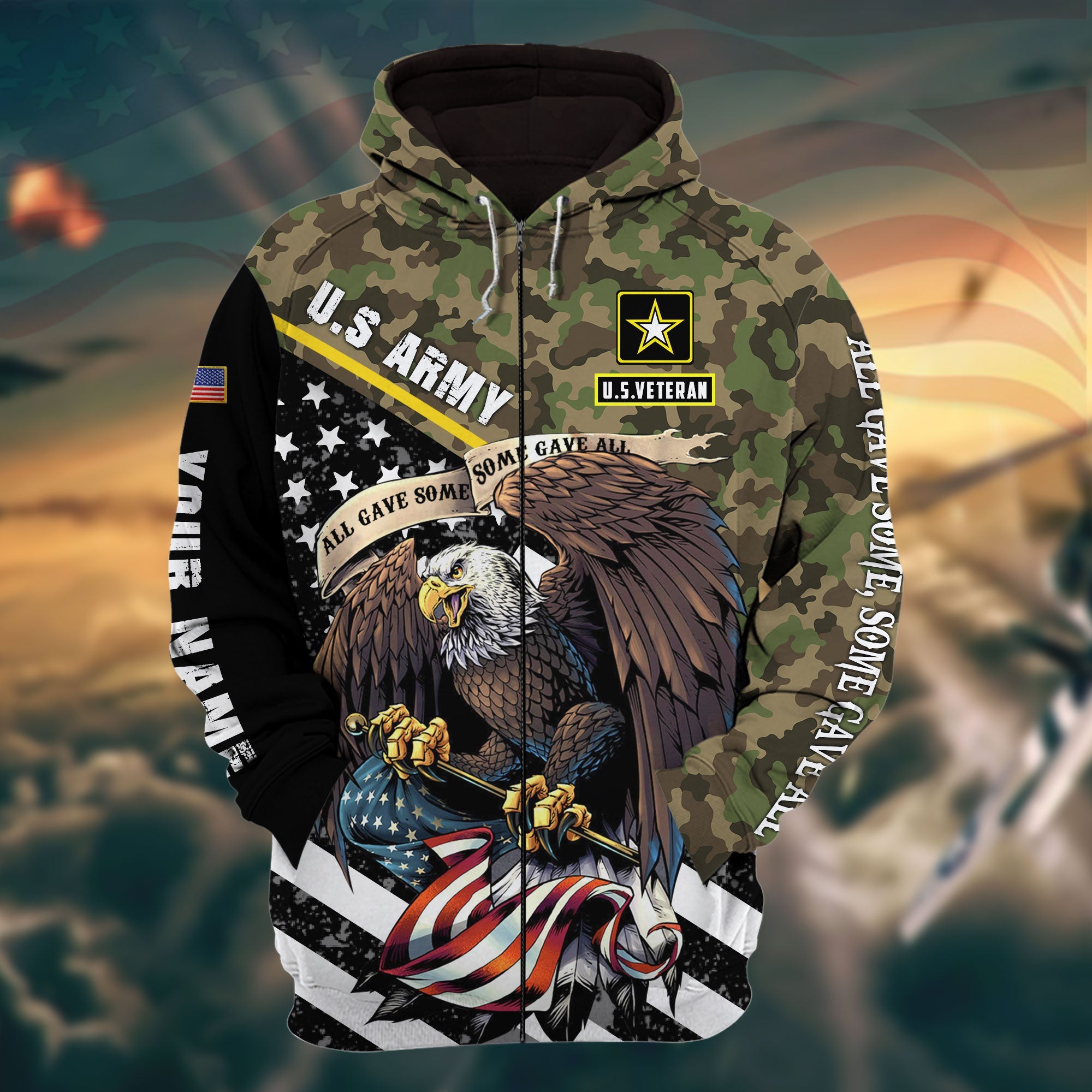 The Best Eagle Veteran 3D Zip Hoodie Multicolor Camo Personalized VN161201MH