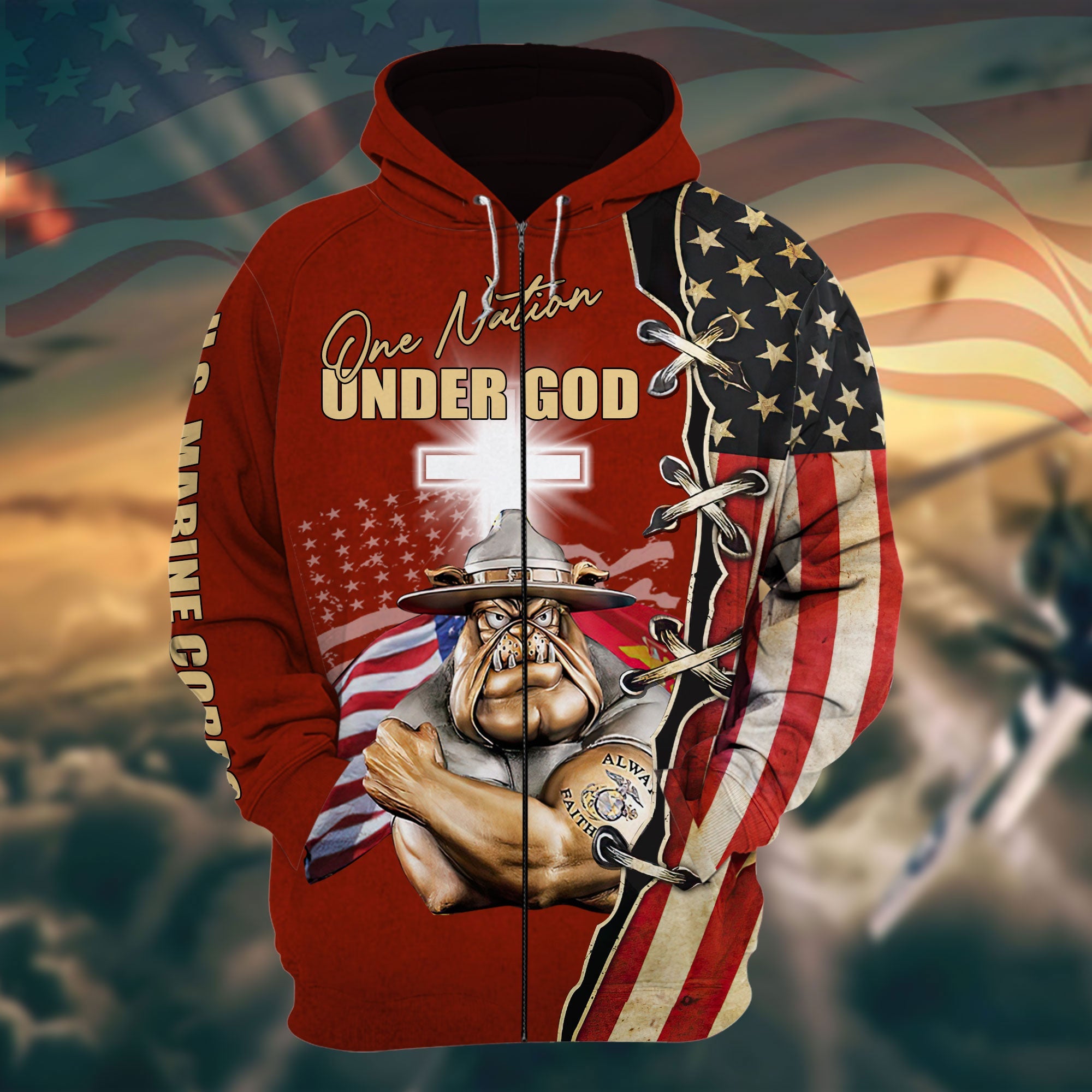 One Nation Under God Veteran 3D Zip Hoodies Personalized VN221202MH