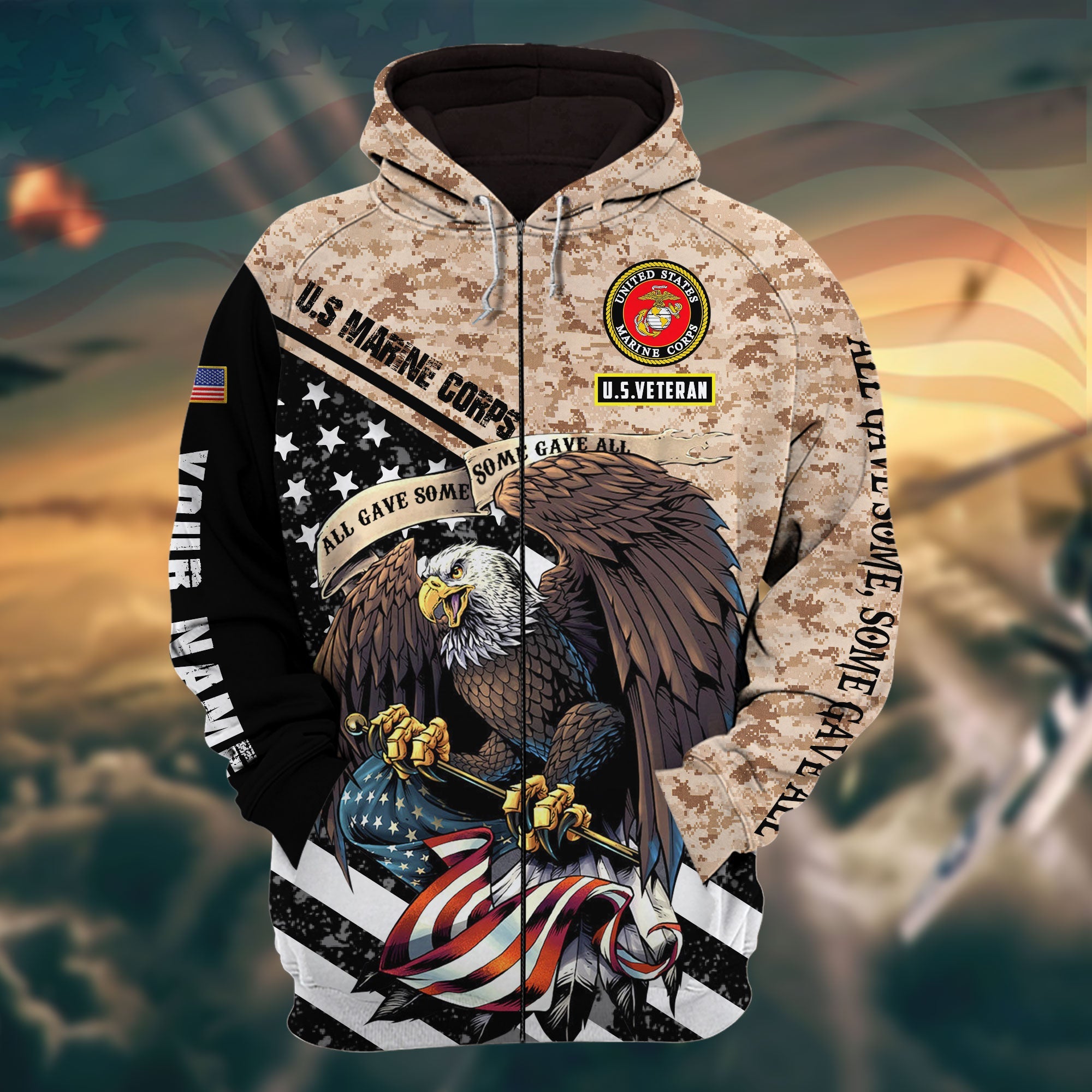 The Best Eagle Veteran 3D Zip Hoodie Multicolor Camo Personalized VN161201MH