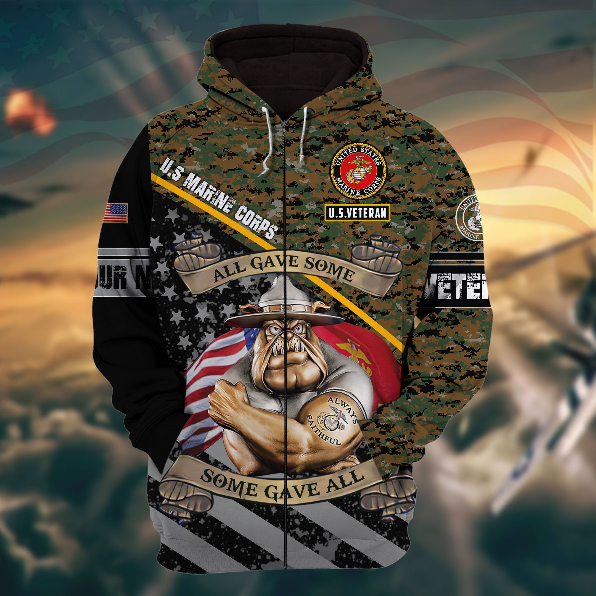 Premium Veteran 3D Zip Hoodie Camo Personalized VN151202MH