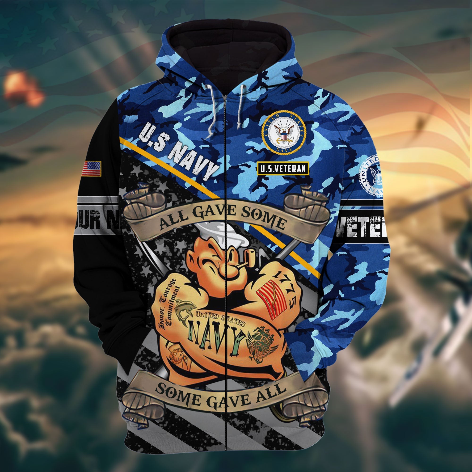 Premium Veteran 3D Zip Hoodie Camo Personalized VN151202MH