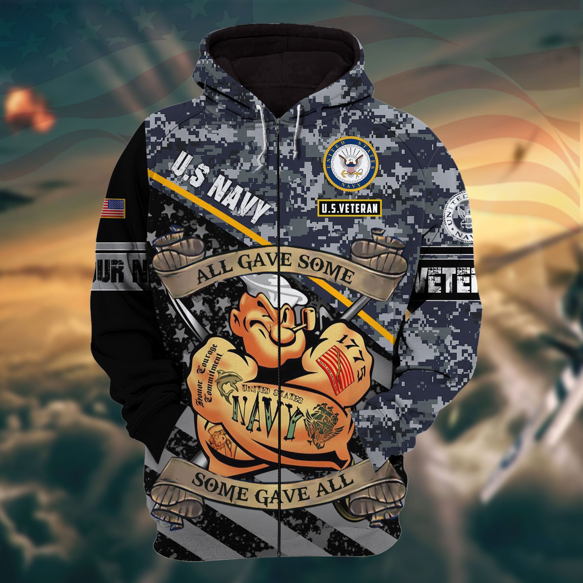 Premium Veteran 3D Zip Hoodie Camo Personalized VN151202MH