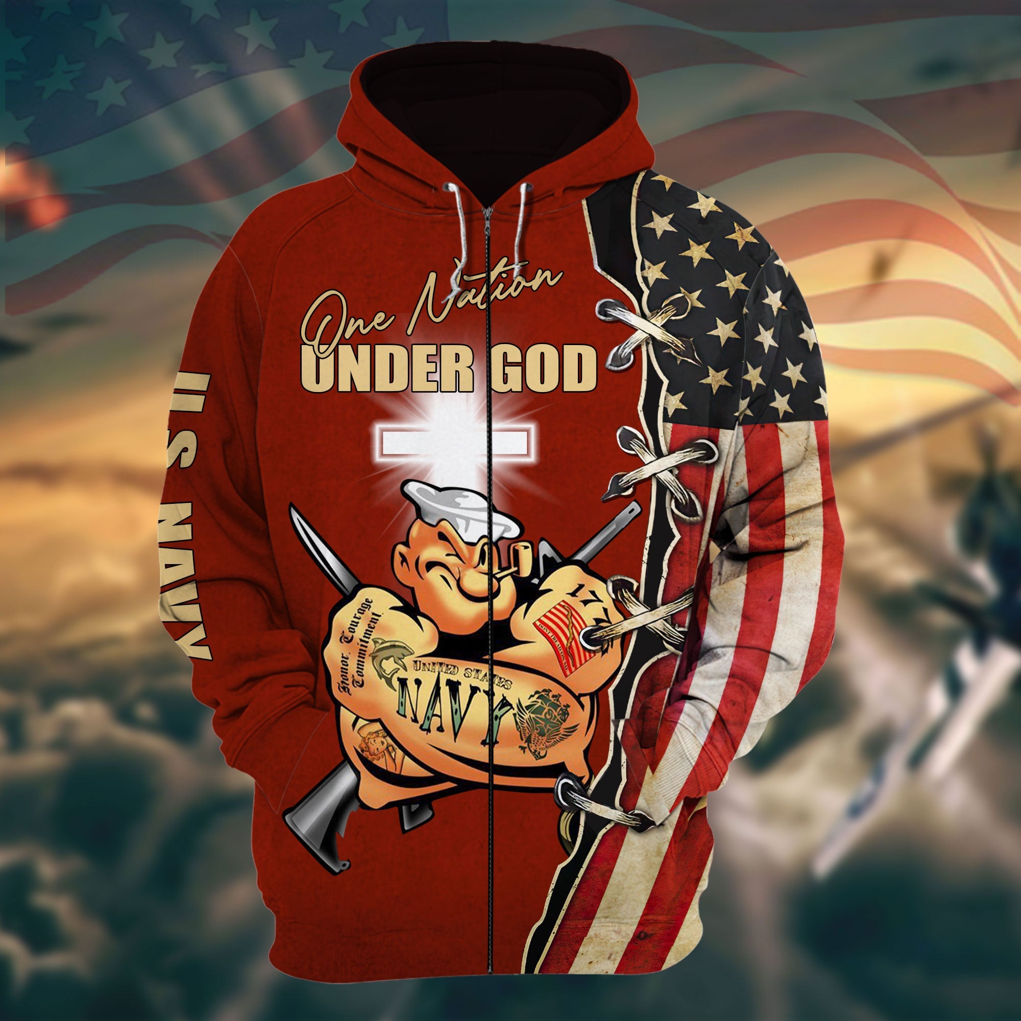 One Nation Under God Veteran 3D Zip Hoodies Personalized VN221202MH