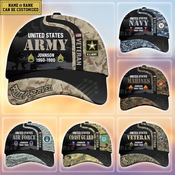Custom Name & Rank Veterans Baseball Hat Personalized  Men’s Cap Great Gift for Veterans Day Memorial Day cap28102502