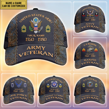 Custom Name & Rank Veterans Baseball Hat Personalized  Men’s Cap Great Gift for Veterans Day Memorial Day CAP27102025