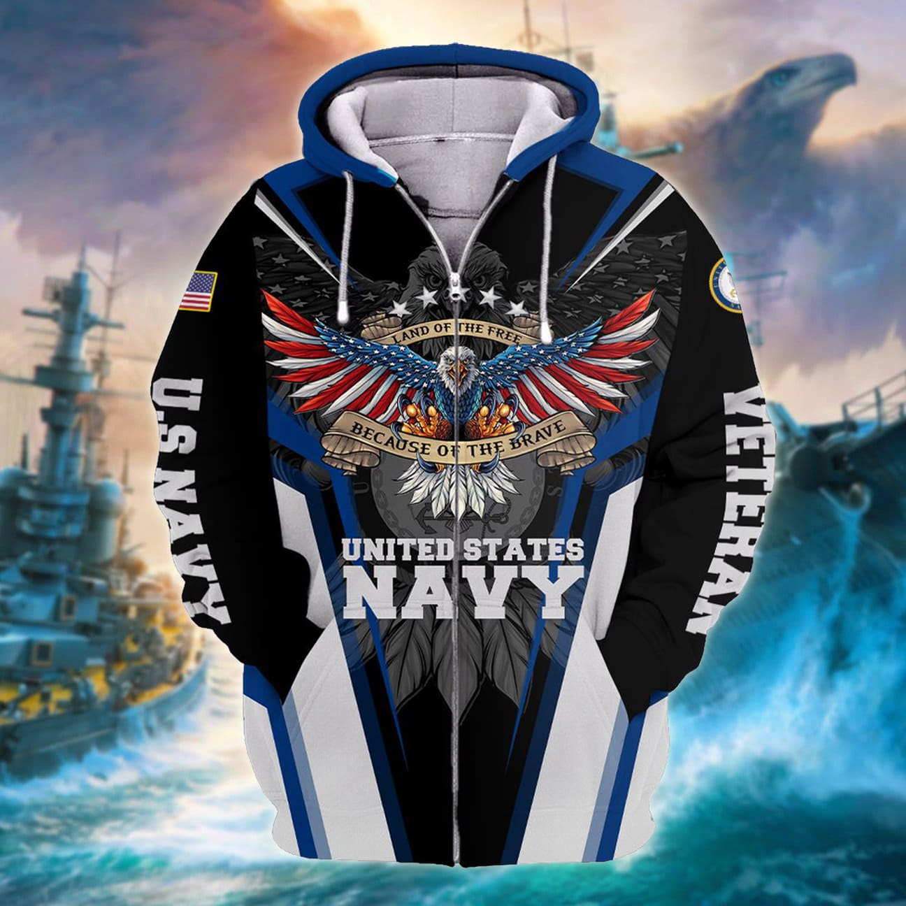 Unique Eagle US Navy Veteran Zip Hoodies 3D Collection | Brosvet