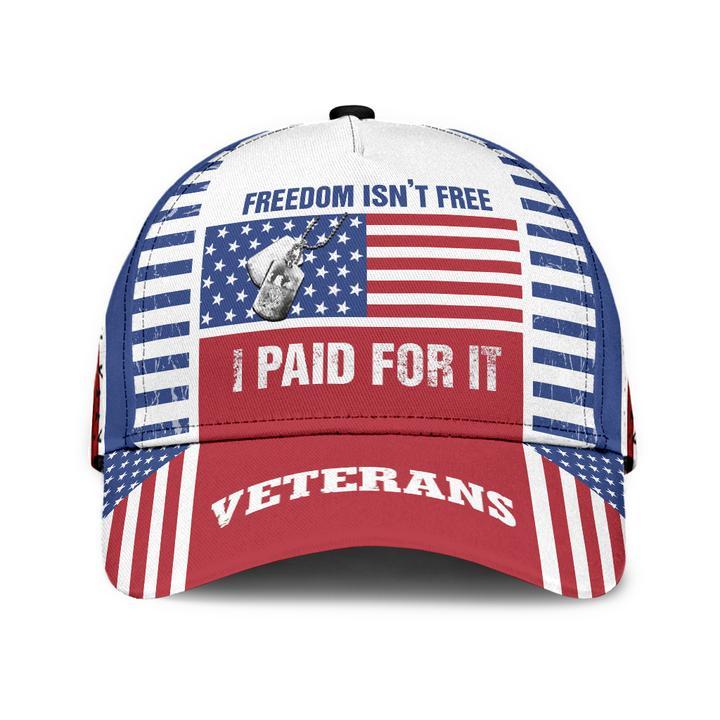 Premium Freedom Isnt Free Veteran Cap 3D Flag USA | Brosvet